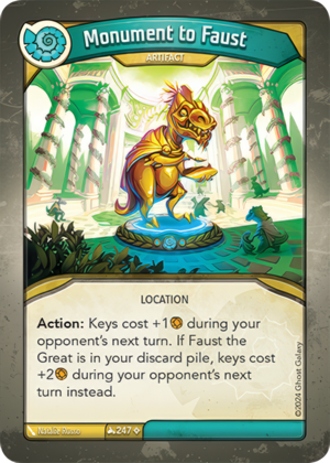 Monument to Faust, a KeyForge card illustrated by Natalie Russo