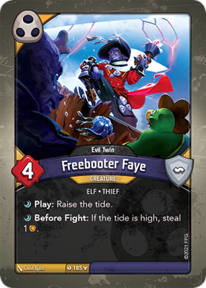 Freebooter Faye (Evil Twin), a KeyForge card illustrated by Chris Bjors