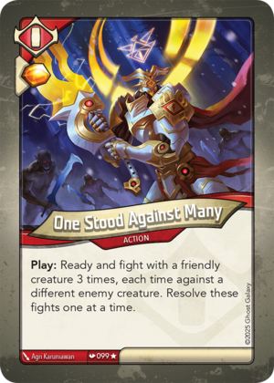 One Stood Against Many (Redemption), a KeyForge card illustrated by Agri Karuniawan