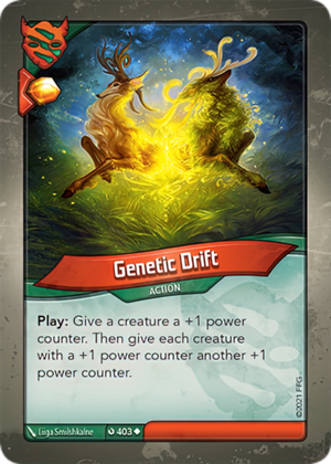 Genetic Drift, a KeyForge card illustrated by Liiga Smilshkalne