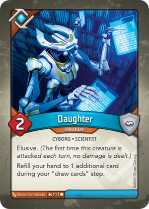 Daughter, a KeyForge card illustrated by Roman Semenenko