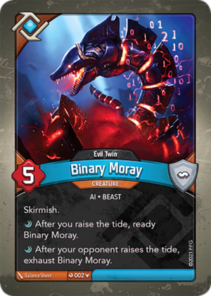 Binary Moray (Evil Twin), a KeyForge card illustrated by BalanceSheet