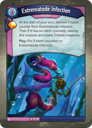 Extrematode Infection, a KeyForge card illustrated by Chris Bjors