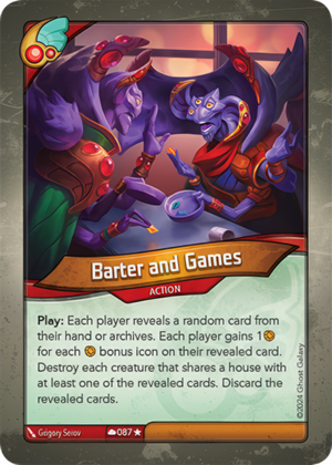 Barter and Games, a KeyForge card illustrated by Grigory Serov