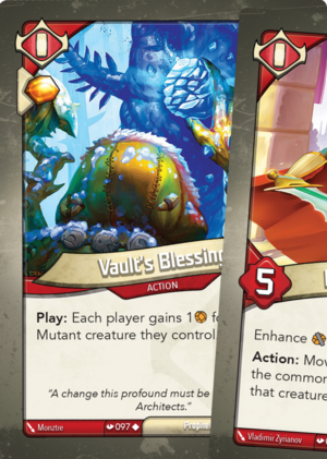 Vault’s Blessing (Redemption), a KeyForge card illustrated by Monztre