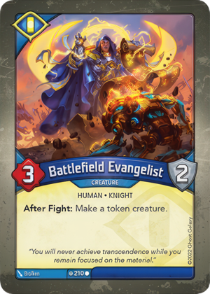 Battlefield Evangelist, a KeyForge card illustrated by Brolken
