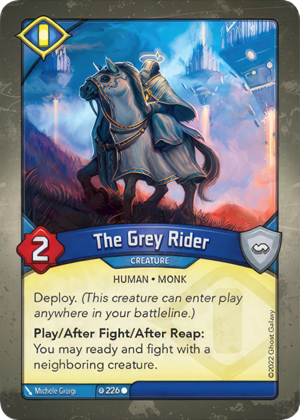 The Grey Rider, a KeyForge card illustrated by Michele Giorgi