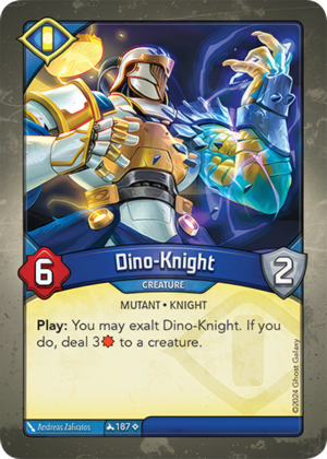 Dino-Knight, a KeyForge card illustrated by Andreas Zafiratos