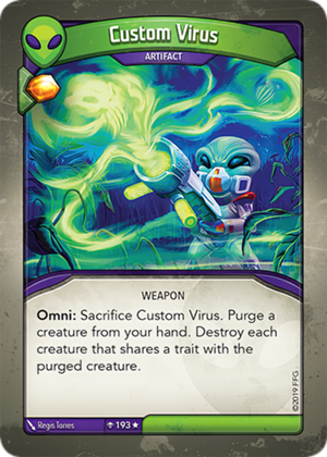 Custom Virus, a KeyForge card illustrated by Regis Torres