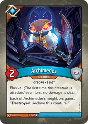 Archimedes, a KeyForge card illustrated by Natalie Russo