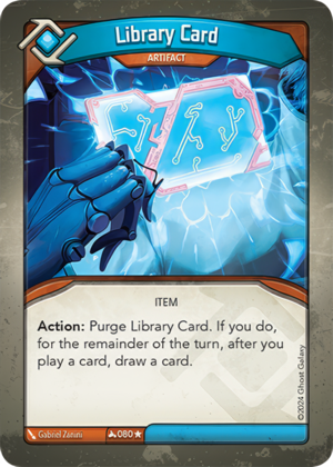 Library Card, a KeyForge card illustrated by Gabriel Zanini