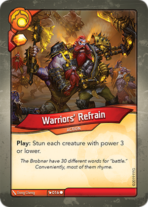Warriors’ Refrain, a KeyForge card illustrated by Dong Cheng