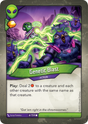 Genetic Blast, a KeyForge card illustrated by Lucas Firmino