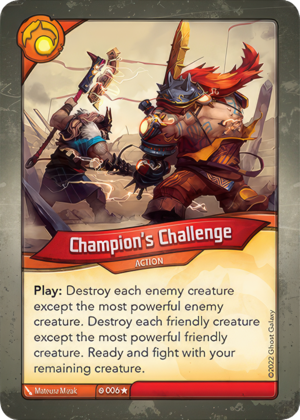 Champion’s Challenge, a KeyForge card illustrated by Matthew Mizak