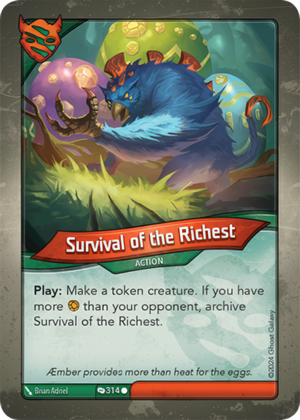 Survival of the Richest, a KeyForge card illustrated by Brian Adriel