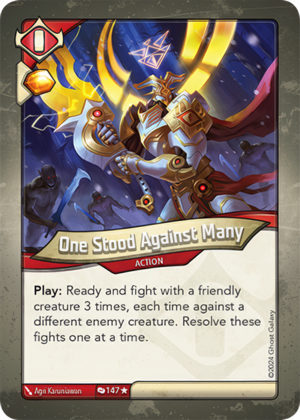 One Stood Against Many (Redemption), a KeyForge card illustrated by Agri Karuniawan