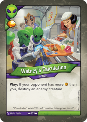 Watney’s Calculation, a KeyForge card illustrated by Marko Fiedler