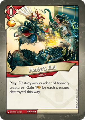 Martyr’s End (Redemption), a KeyForge card illustrated by Michele Giorgi