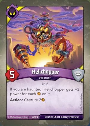 Helichopper, a KeyForge card illustrated by Michael Angelo Dulay