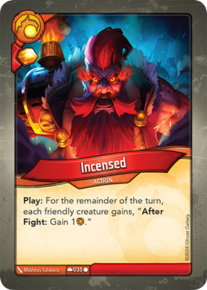 Incensed, a KeyForge card illustrated by Matheus Schwartz