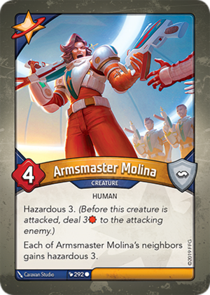 Armsmaster Molina, a KeyForge card illustrated by Caravan Studio