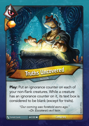 Truths Uncovered, a KeyForge card illustrated by Tomek Larek