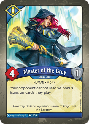 Master of the Grey, a KeyForge card illustrated by Angelina Chernyak