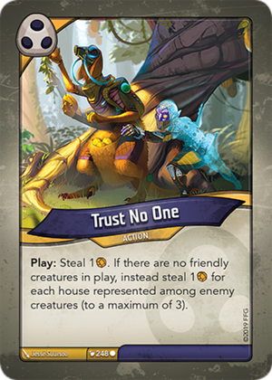 Trust No One, a KeyForge card illustrated by Jessé Suursoo