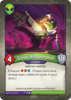 Glylyx Weaponsmith, a KeyForge card illustrated by Flaviano Pivoto
