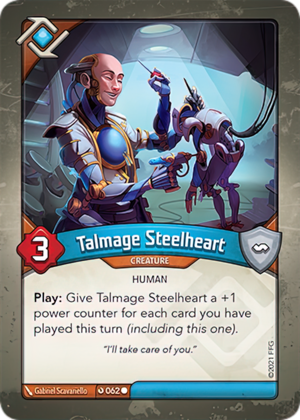 Talmage Steelheart, a KeyForge card illustrated by Gabriel Scavariello