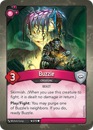 Buzzle, a KeyForge card illustrated by Michele Giorgi