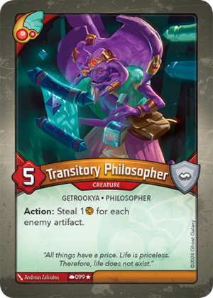 Transitory Philosopher, a KeyForge card illustrated by Getrookya