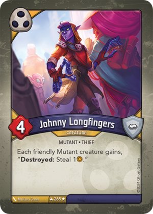 Johnny Longfingers, a KeyForge card illustrated by Mariana Ennes