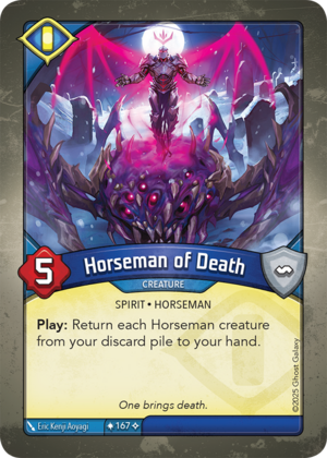 Horseman of Death, a KeyForge card illustrated by Eric Kenji Aoyagi