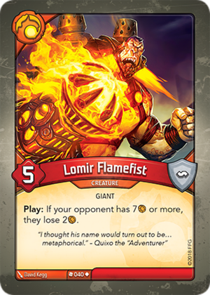 Lomir Flamefist, a KeyForge card illustrated by David Kegg