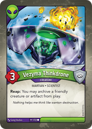 Vezyma Thinkdrone, a KeyForge card illustrated by Gong Studios