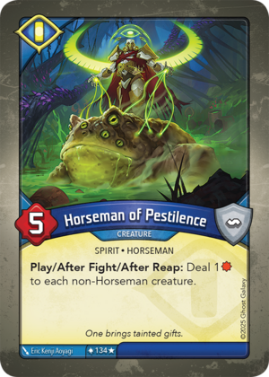 Horseman of Pestilence, a KeyForge card illustrated by Eric Kenji Aoyagi
