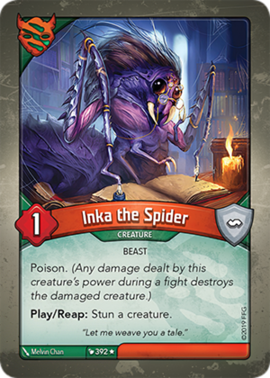 Inka the Spider, a KeyForge card illustrated by Melvin Chan