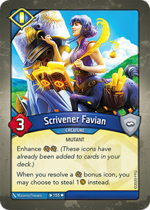 Scrivener Favian, a KeyForge card illustrated by Marzena Piwowar