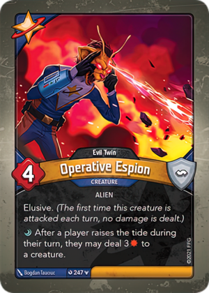Operative Espion (Evil Twin), a KeyForge card illustrated by Bogdan Tauciuc