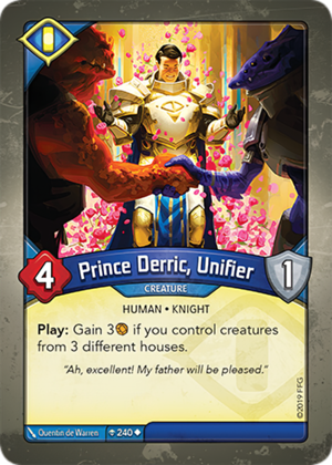 Prince Derric, Unifier, a KeyForge card illustrated by Quentin de Warren