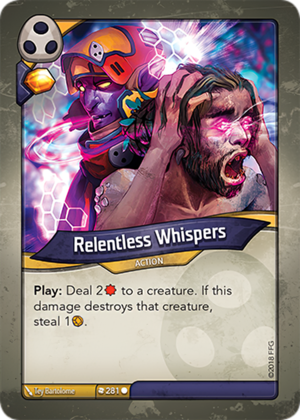 Relentless Whispers, a KeyForge card illustrated by Tey Bartolome