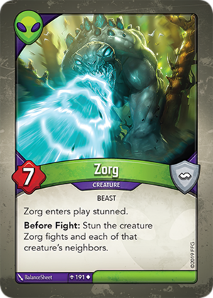 Zorg, a KeyForge card illustrated by BalanceSheet