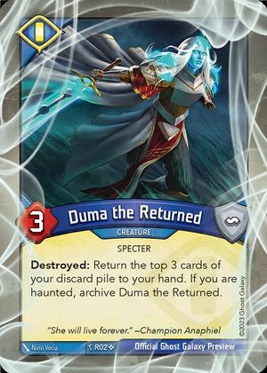 Duma the Returned, a KeyForge card illustrated by Nino Vecia