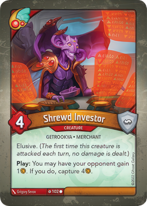 Shrewd Investor, a KeyForge card illustrated by Grigory Serov