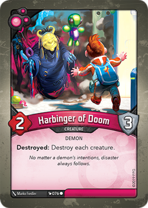 Harbinger of Doom, a KeyForge card illustrated by Marko Fiedler