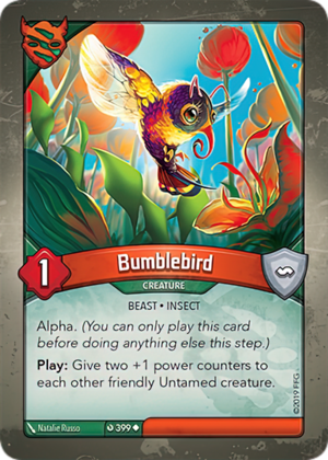 Bumblebird, a KeyForge card illustrated by Natalie Russo
