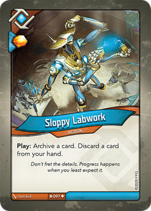 Sloppy Labwork, a KeyForge card illustrated by Hans Krill