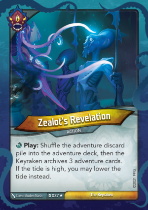 Zealot’s Revelation, a KeyForge card illustrated by David Auden Nash