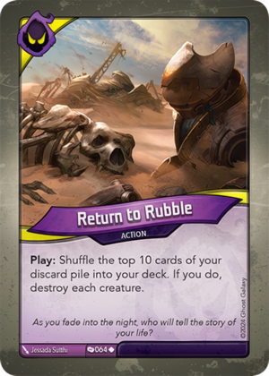 Return to Rubble, a KeyForge card illustrated by Jessada Sutthi